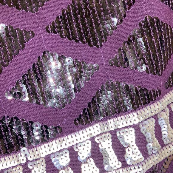 Express Size Small Purple Sequin Aztec Printed Sequin Lined Mini Skirt - Picture 4 of 4